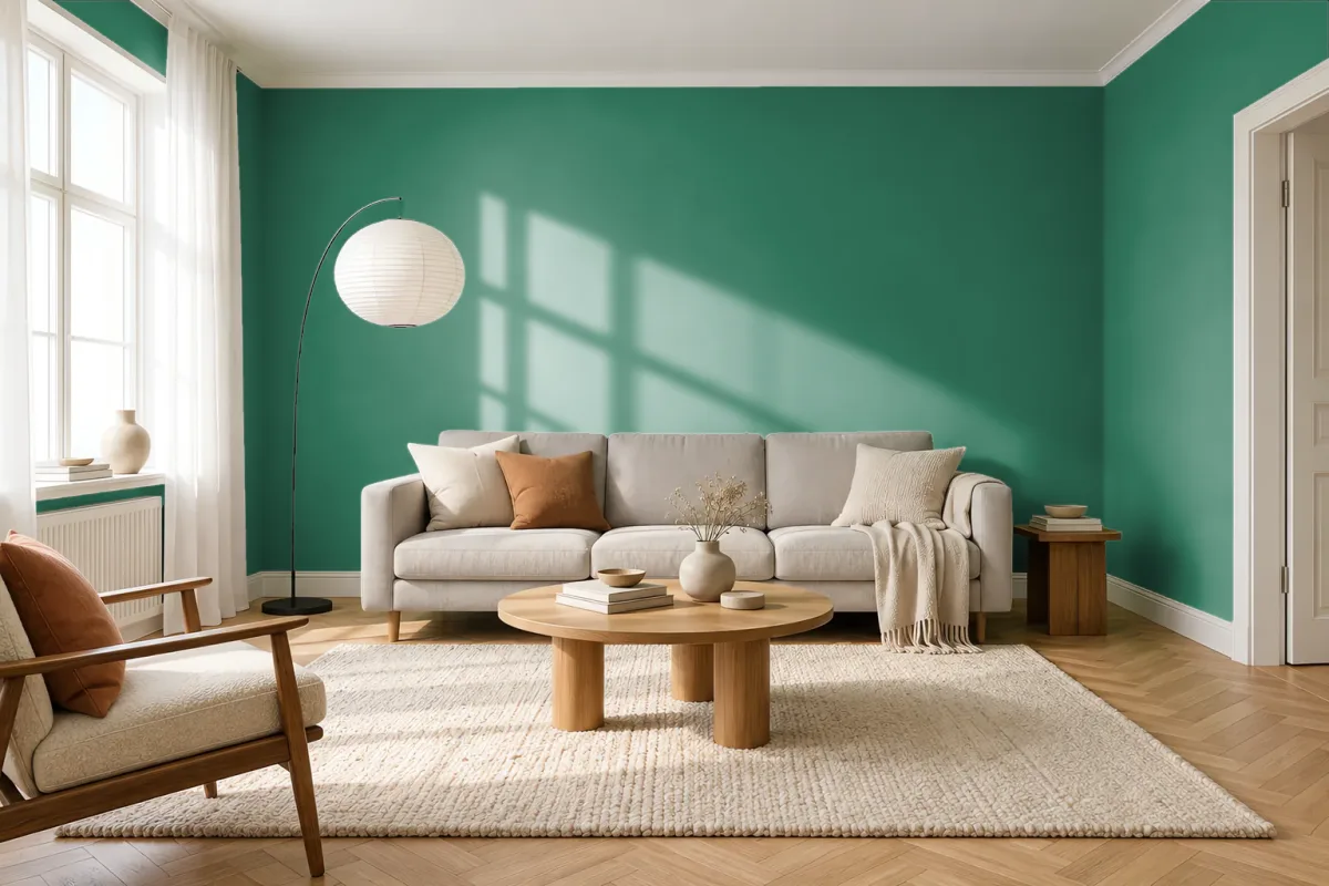 Краска PANTONE 3425 C — гостиная в скандинавском стиле