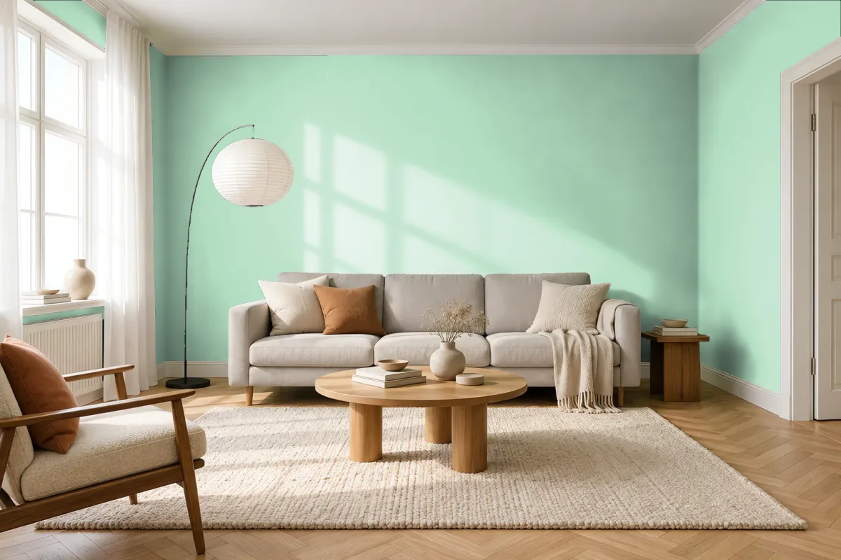 Краска PANTONE 344 C — гостиная в скандинавском стиле