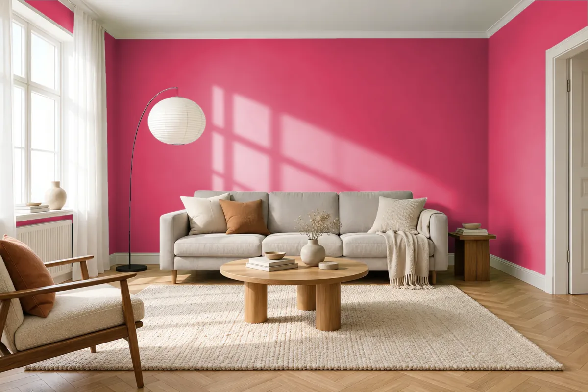 Краска PANTONE 206 C — гостиная в скандинавском стиле