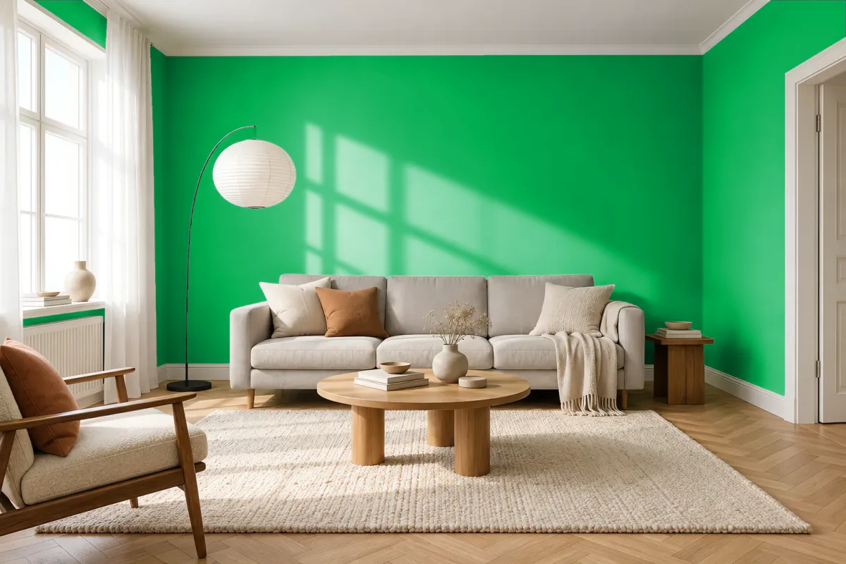 Краска PANTONE 354 C — гостиная в скандинавском стиле