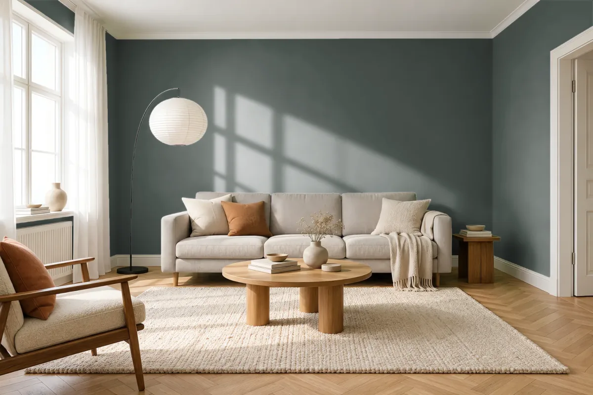 Краска PANTONE 5467 C — гостиная в скандинавском стиле