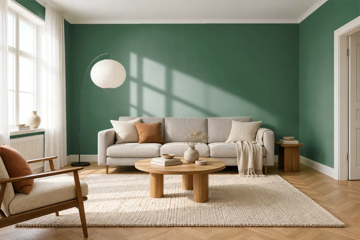 Краска PANTONE 357 C — гостиная в скандинавском стиле