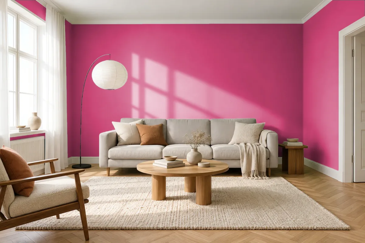 Краска PANTONE 214 C — гостиная в скандинавском стиле