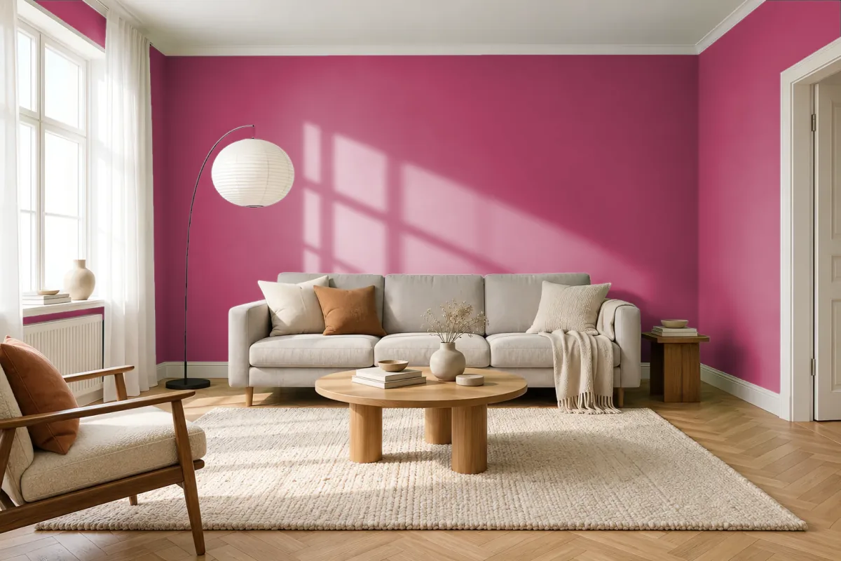 Краска PANTONE 215 C — гостиная в скандинавском стиле