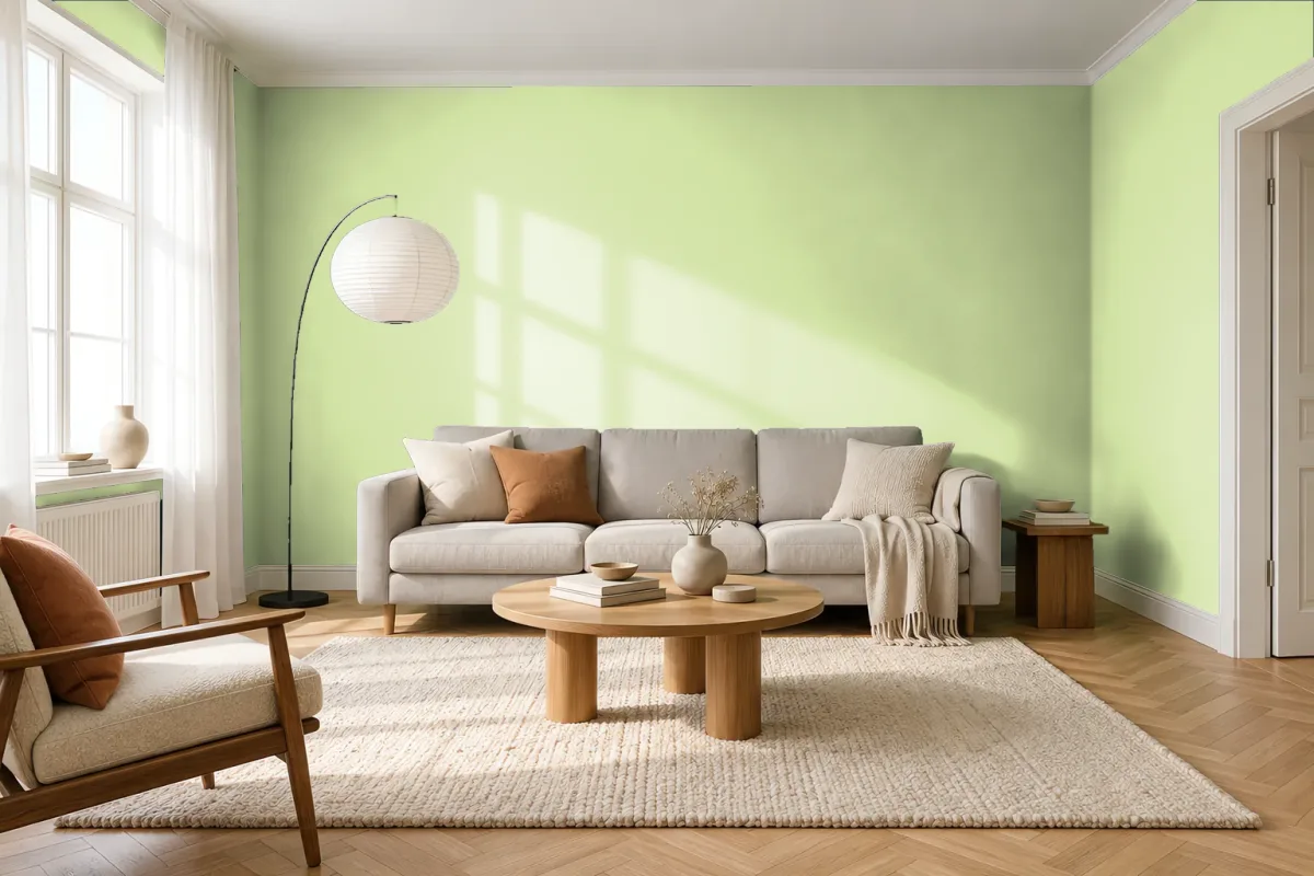 Краска PANTONE 365 C — гостиная в скандинавском стиле