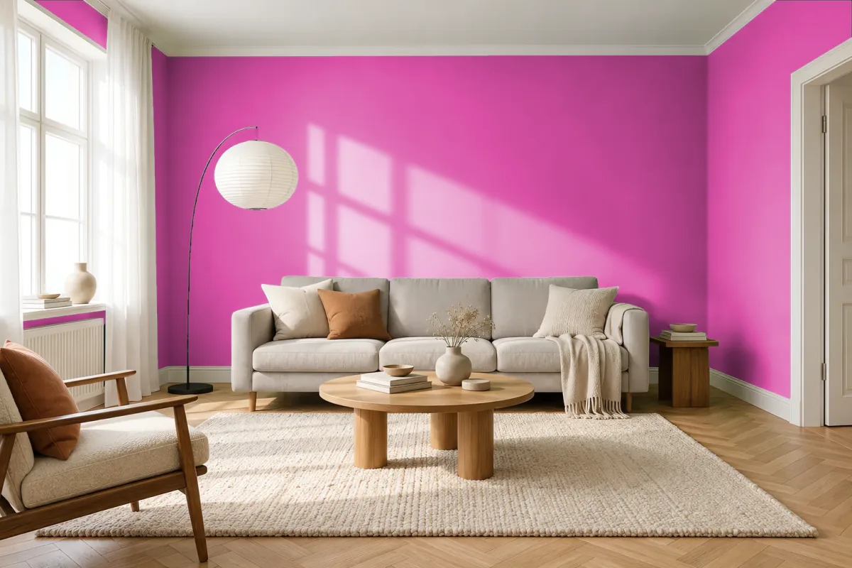 Краска PANTONE 225 C — гостиная в скандинавском стиле