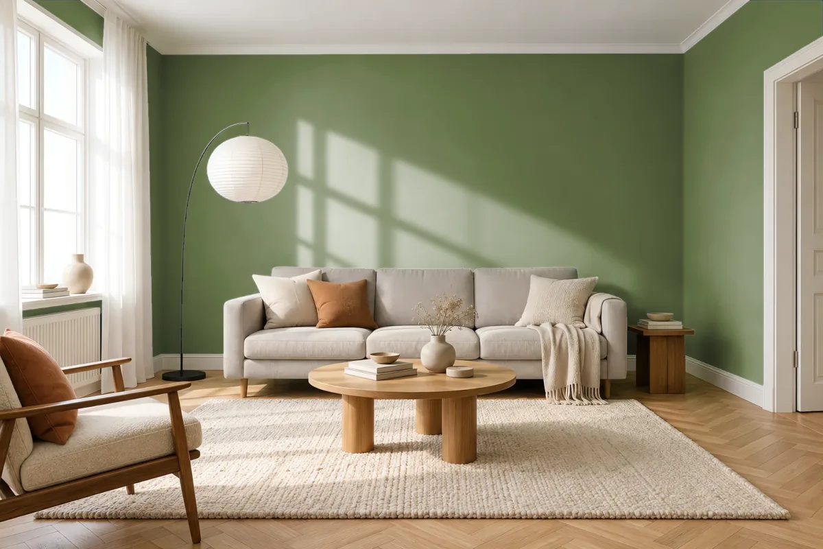 Краска PANTONE 371 C — гостиная в скандинавском стиле
