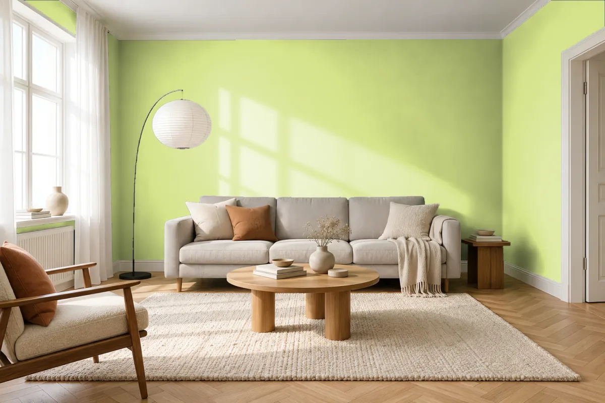Краска PANTONE 373 C — гостиная в скандинавском стиле