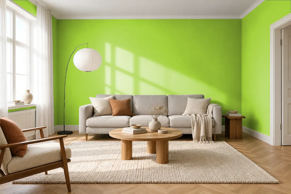 Краска PANTONE 375 C — гостиная в скандинавском стиле