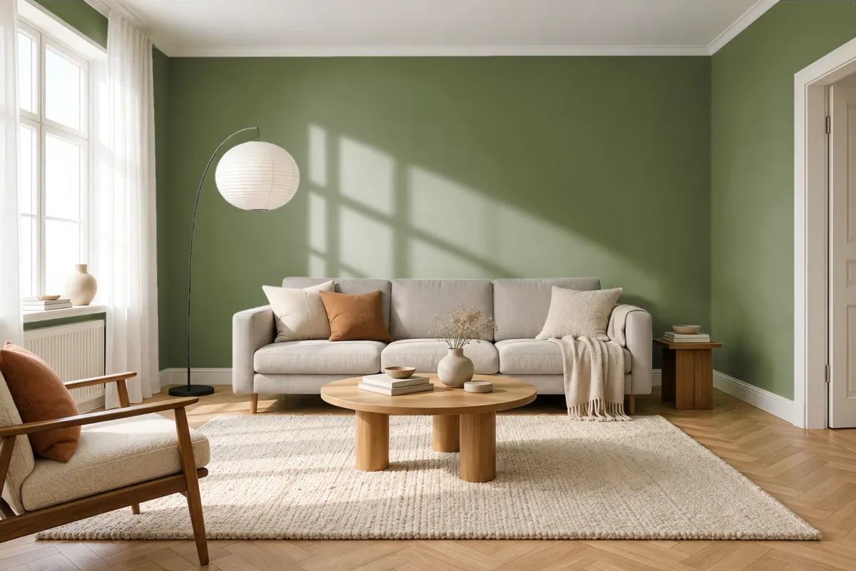 Краска PANTONE 378 C — гостиная в скандинавском стиле