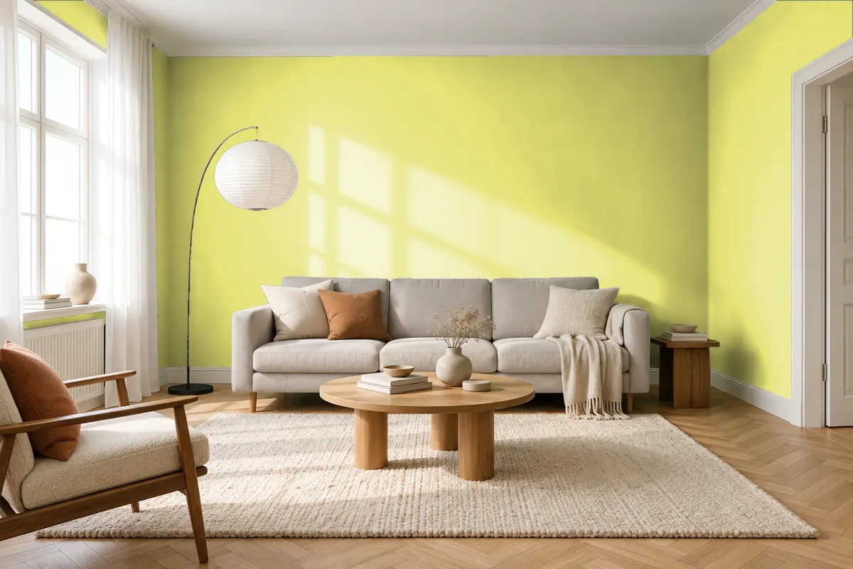 Краска PANTONE 379 C — гостиная в скандинавском стиле