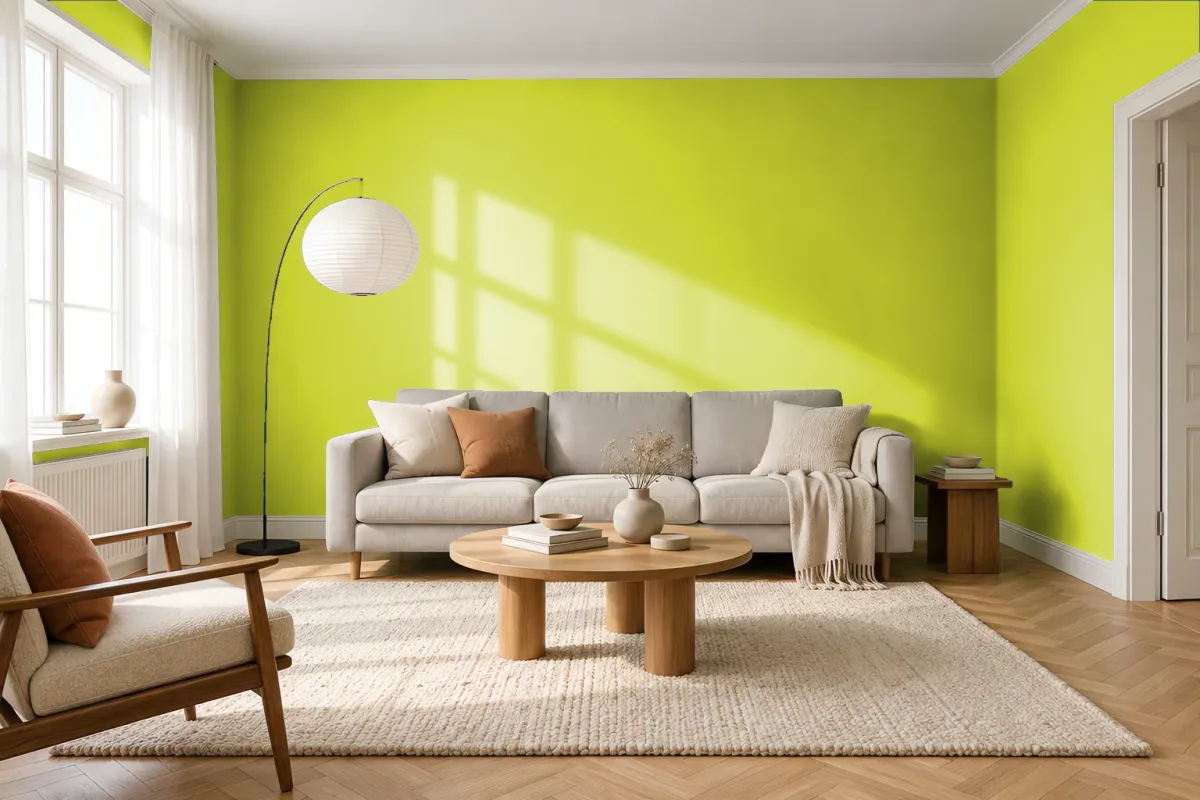 Краска PANTONE 382 C — гостиная в скандинавском стиле