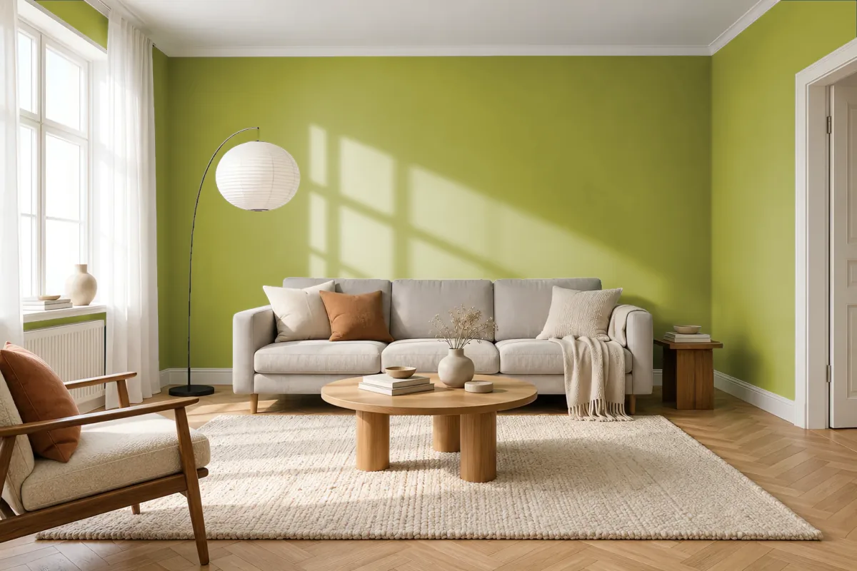 Краска PANTONE 384 C — гостиная в скандинавском стиле