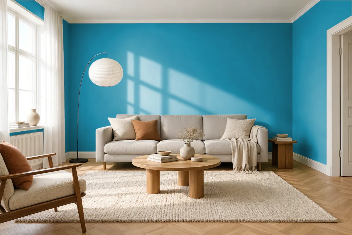Краска PANTONE 7468 C — гостиная в скандинавском стиле