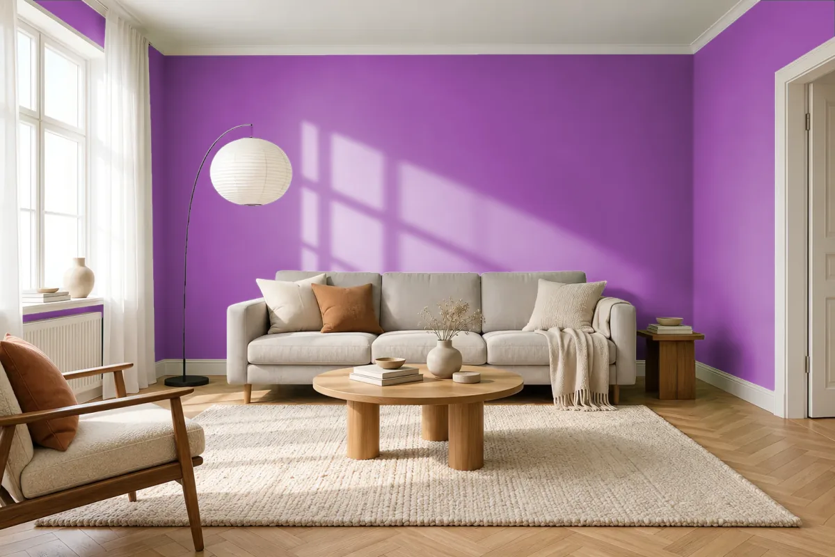 Краска PANTONE 254 C — гостиная в скандинавском стиле