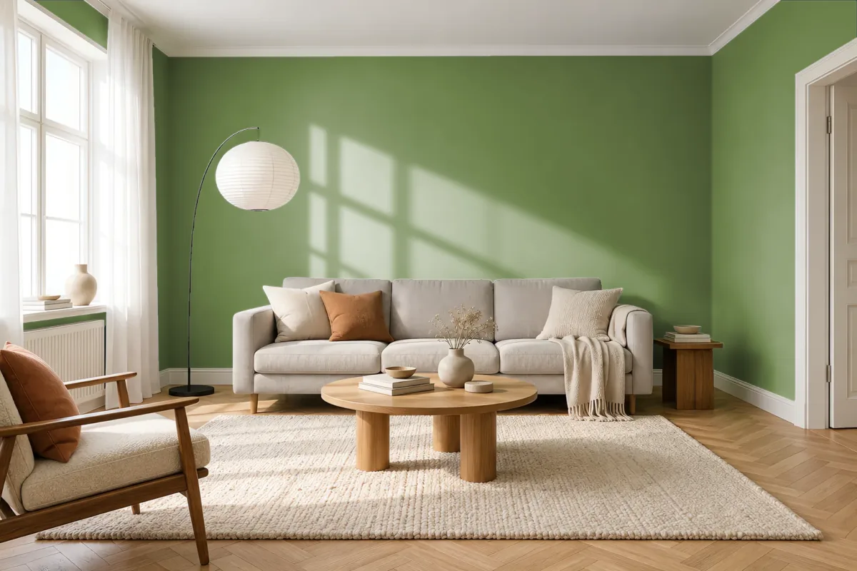 Краска PANTONE 575 C — гостиная в скандинавском стиле