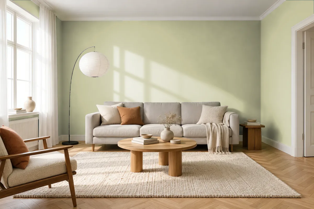 Краска PANTONE 5787 C — гостиная в скандинавском стиле