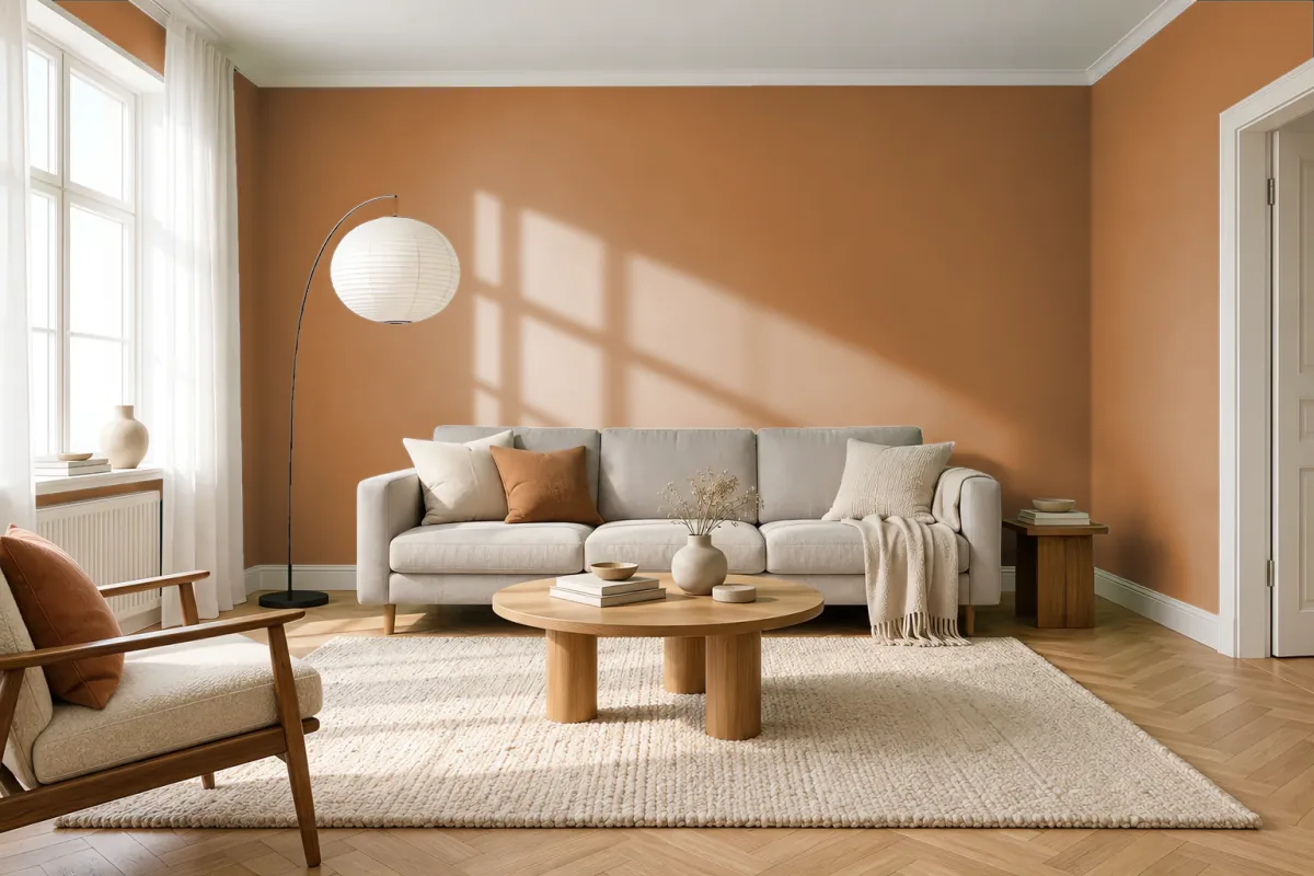 Краска PANTONE 7512 C — гостиная в скандинавском стиле
