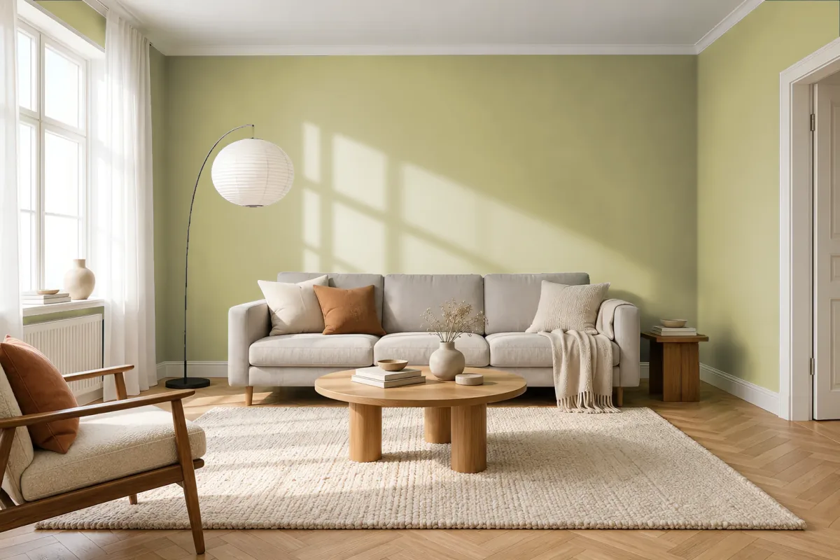 Краска PANTONE 5845 C — гостиная в скандинавском стиле