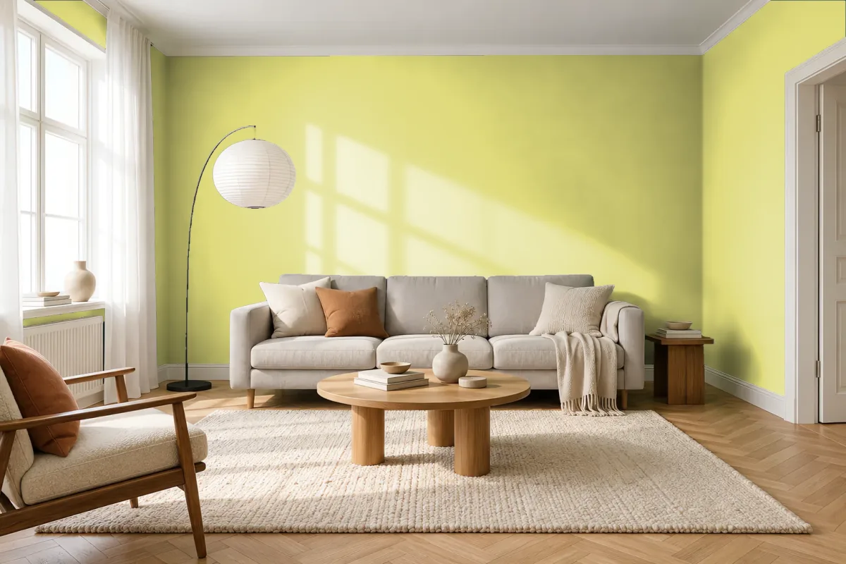 Краска PANTONE 585 C — гостиная в скандинавском стиле
