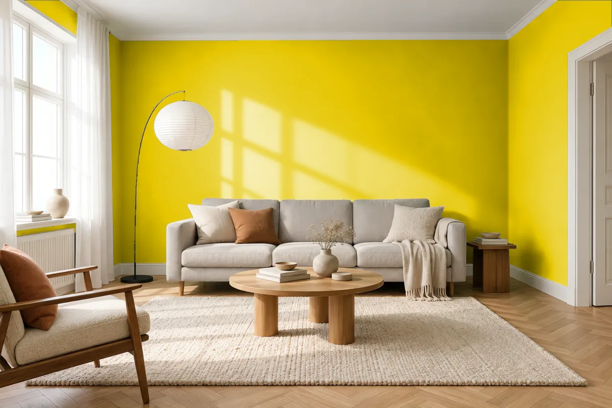Краска PANTONE 605 C — гостиная в скандинавском стиле