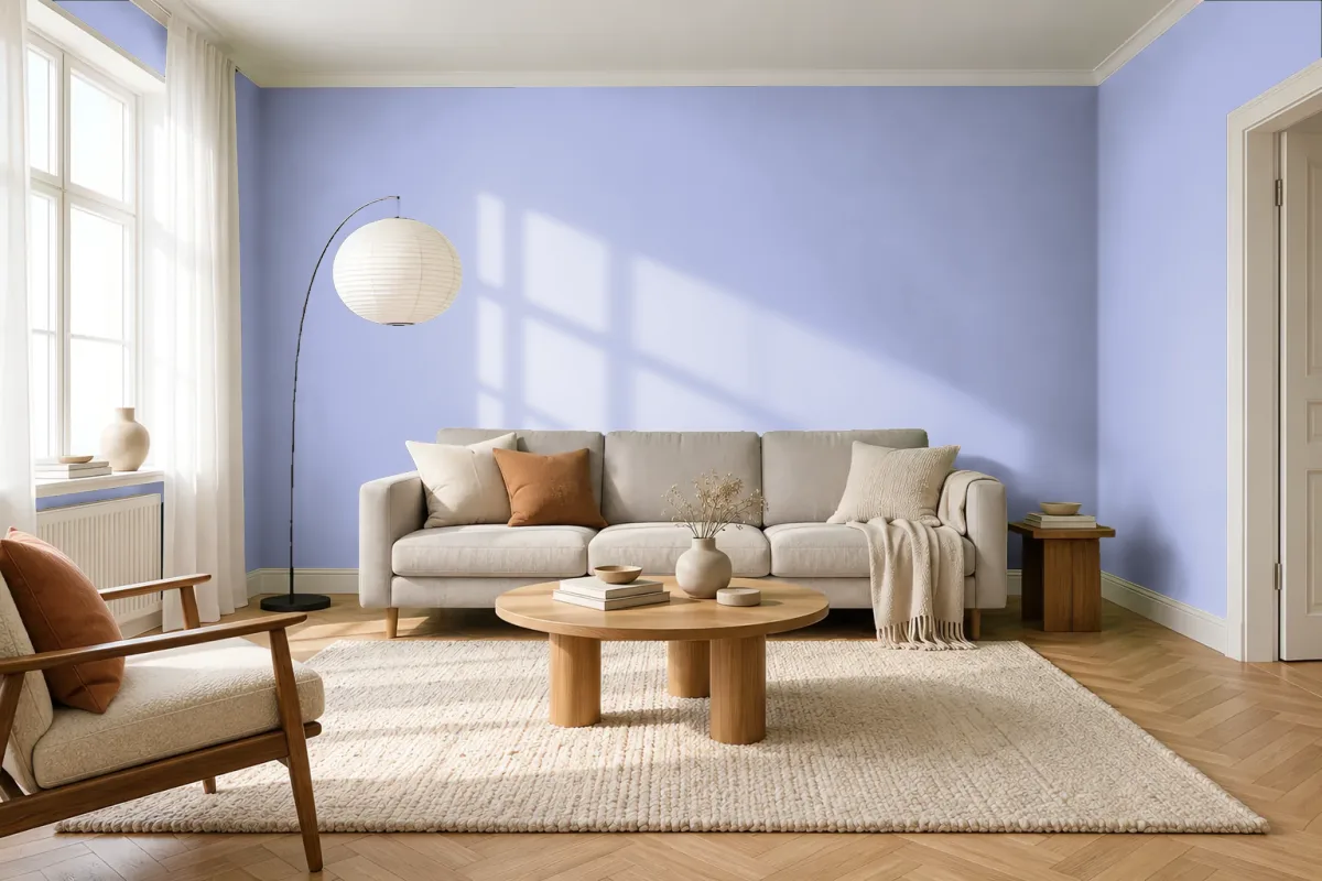 Краска PANTONE 270 C — гостиная в скандинавском стиле