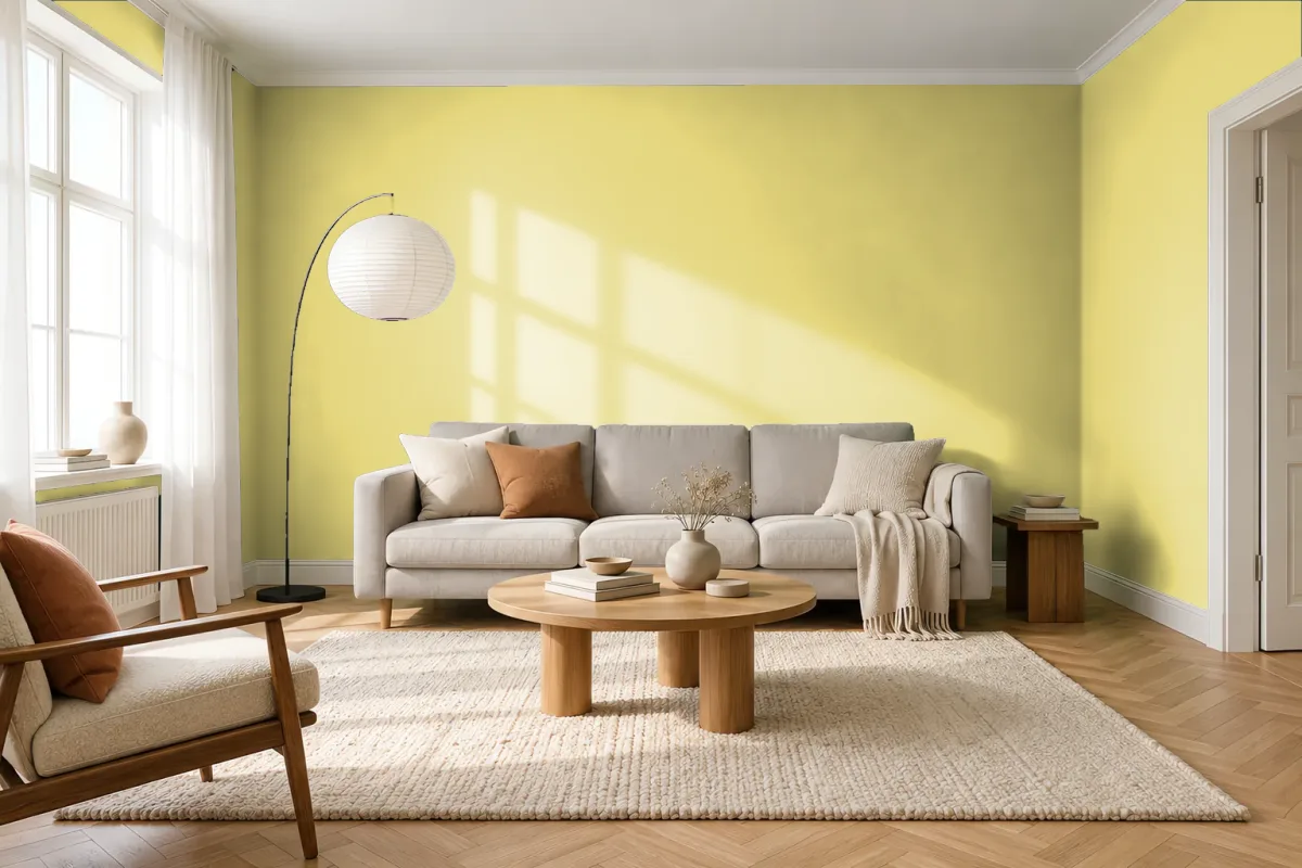 Краска PANTONE 610 C — гостиная в скандинавском стиле