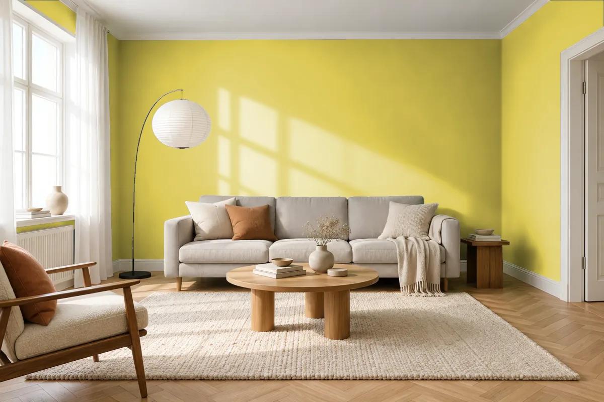 Краска PANTONE 611 C — гостиная в скандинавском стиле
