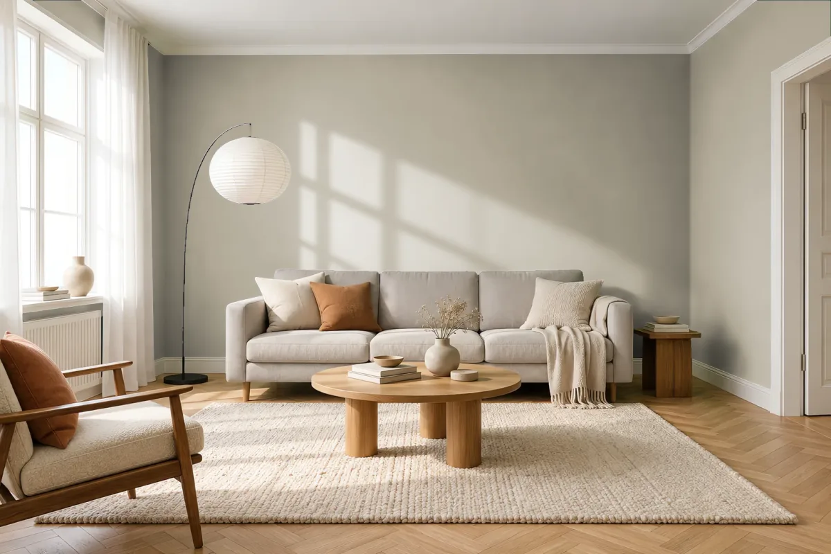 Краска PANTONE 7536 C — гостиная в скандинавском стиле