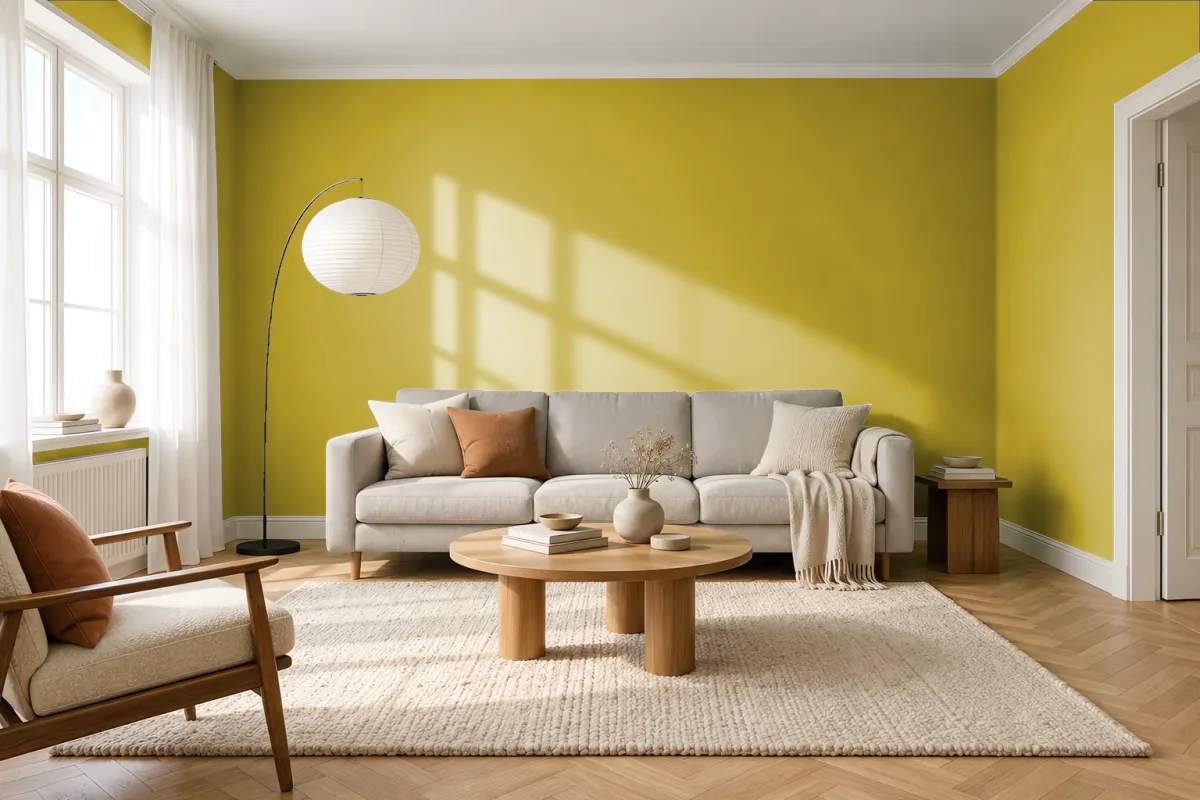 Краска PANTONE 613 C — гостиная в скандинавском стиле