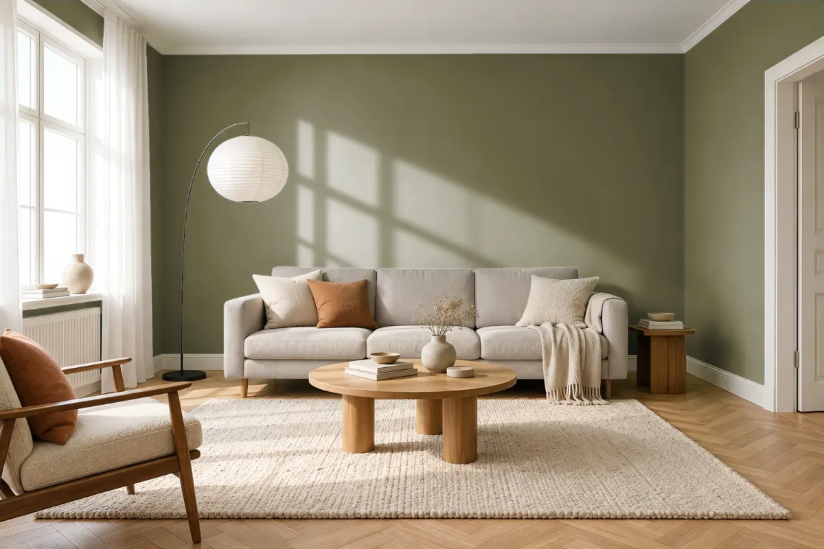 Краска PANTONE 450 C — гостиная в скандинавском стиле