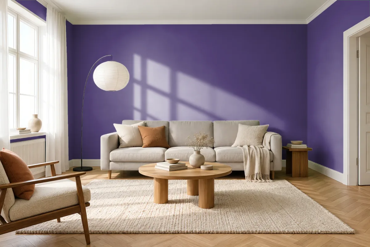 Краска PANTONE 274 C — гостиная в скандинавском стиле