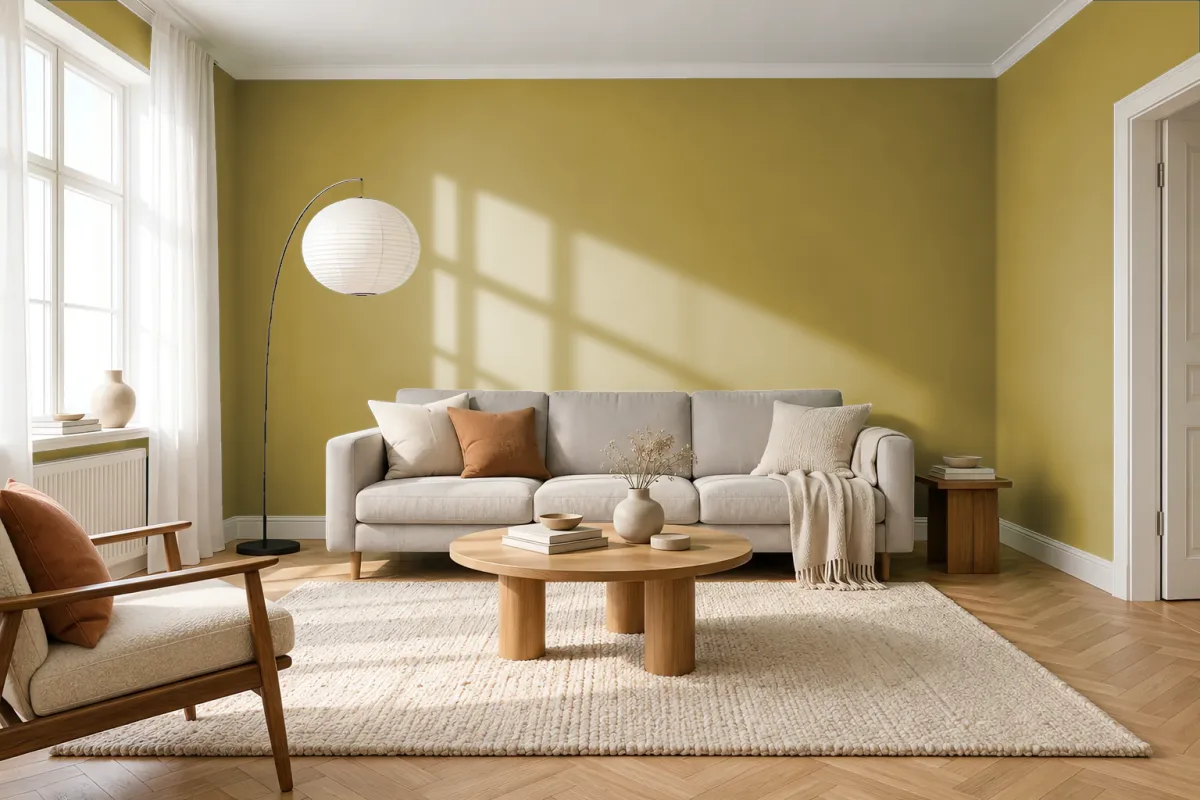 Краска PANTONE 456 C — гостиная в скандинавском стиле