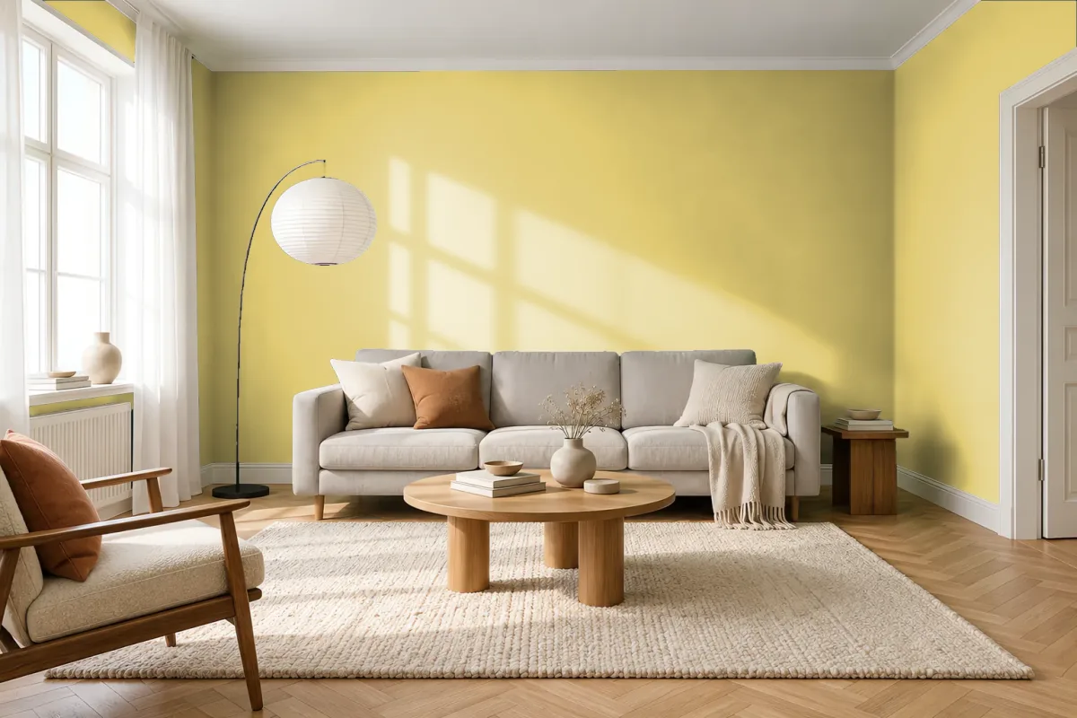 Краска PANTONE 458 C — гостиная в скандинавском стиле