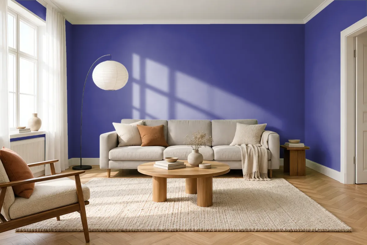 Краска PANTONE 2748 C — гостиная в скандинавском стиле