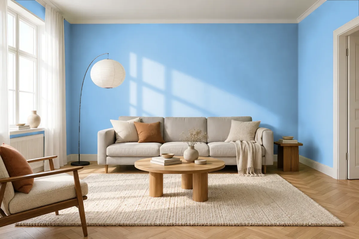 Краска PANTONE 278 C — гостиная в скандинавском стиле