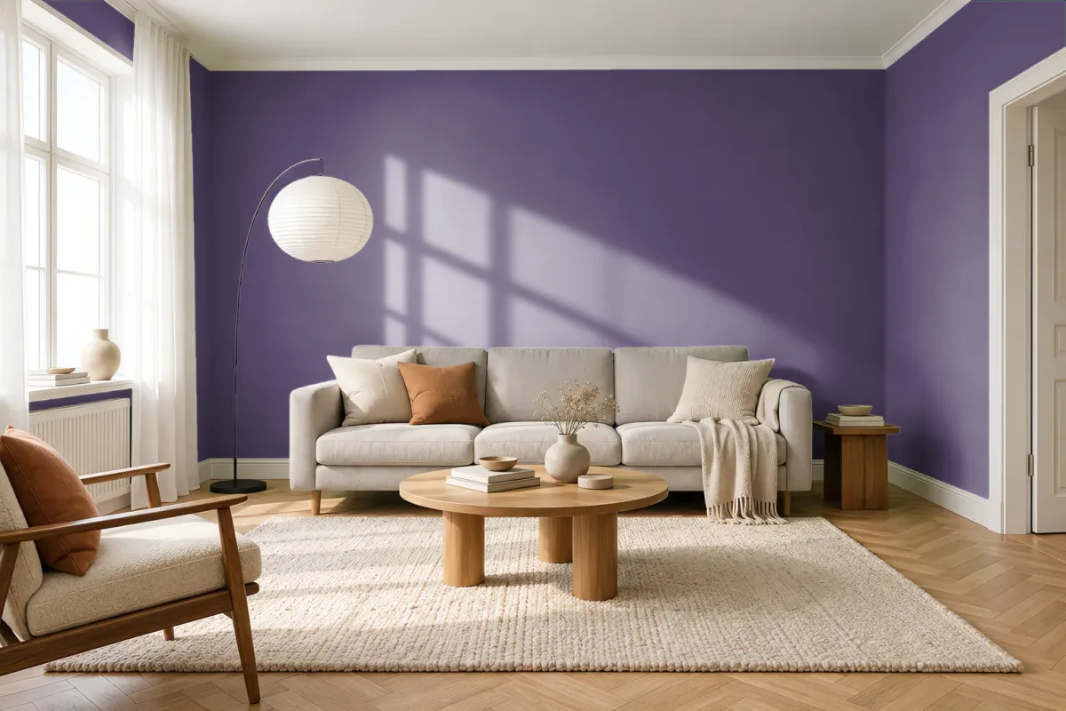 Краска PANTONE 669 C — гостиная в скандинавском стиле