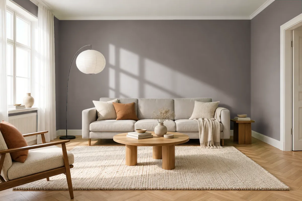 Краска PANTONE WARM GRAY 11 — гостиная в скандинавском стиле