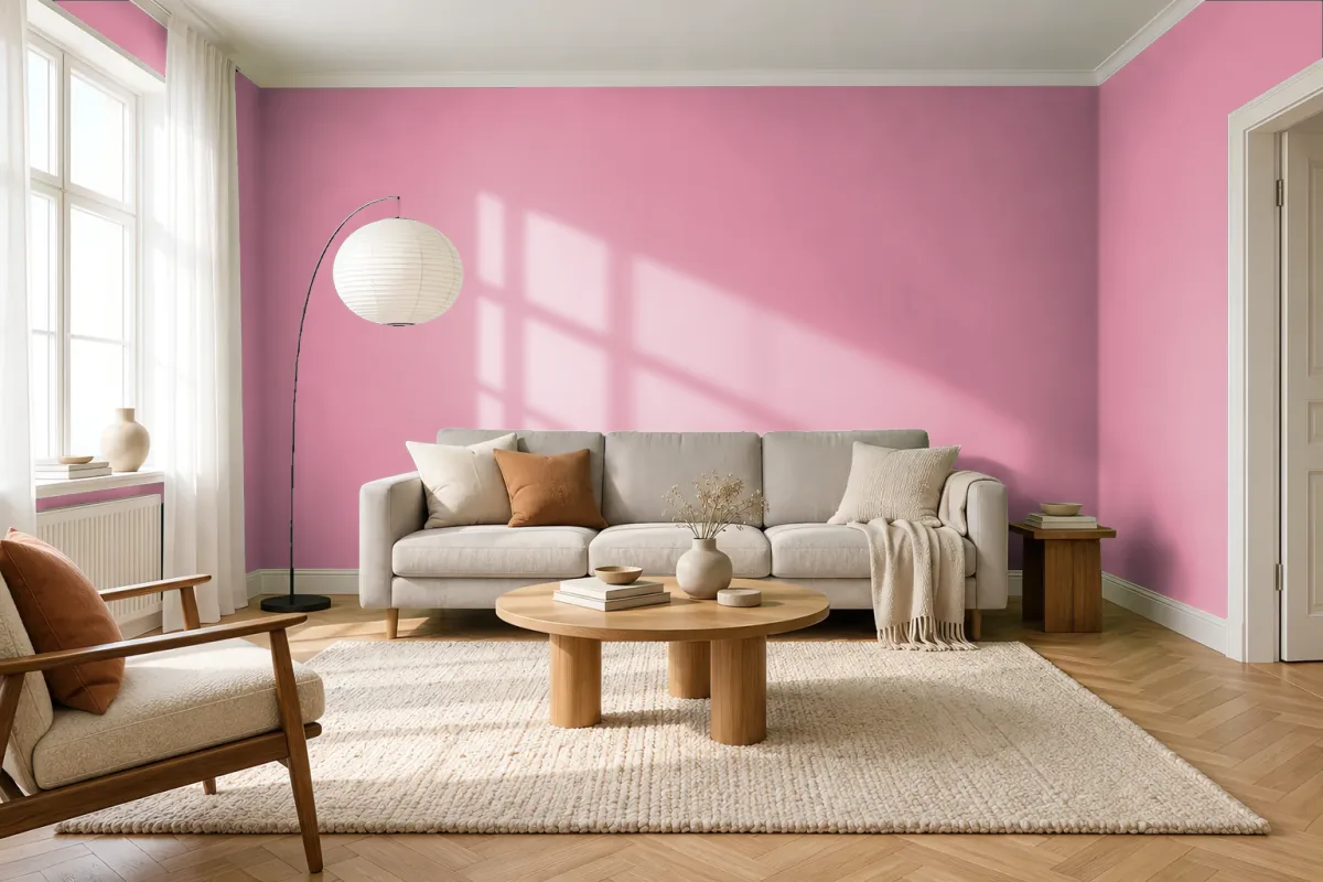 Краска PANTONE 493 C — гостиная в скандинавском стиле