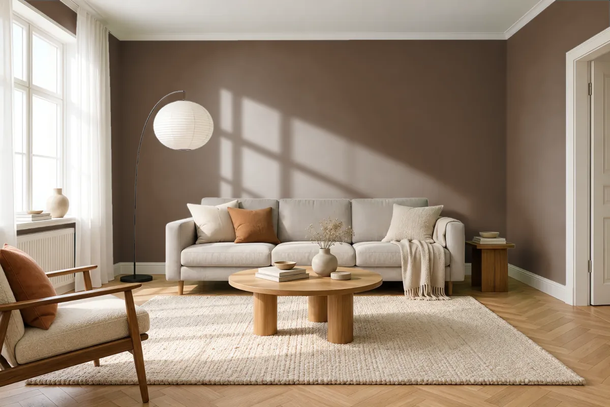 Краска PANTONE 1545 C — гостиная в скандинавском стиле