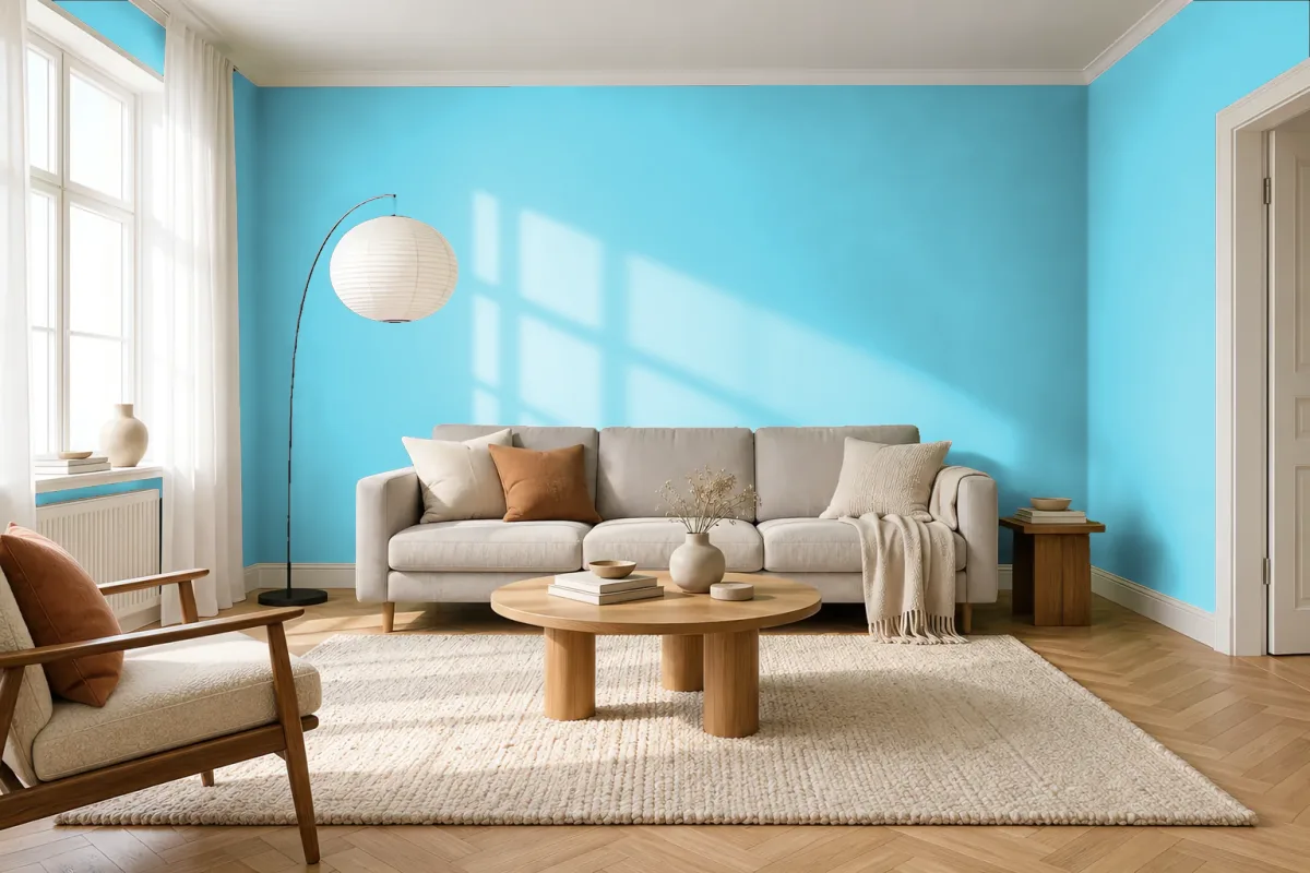 Краска PANTONE 305 C — гостиная в скандинавском стиле
