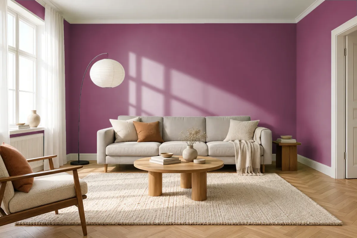 Краска PANTONE 683 C — гостиная в скандинавском стиле