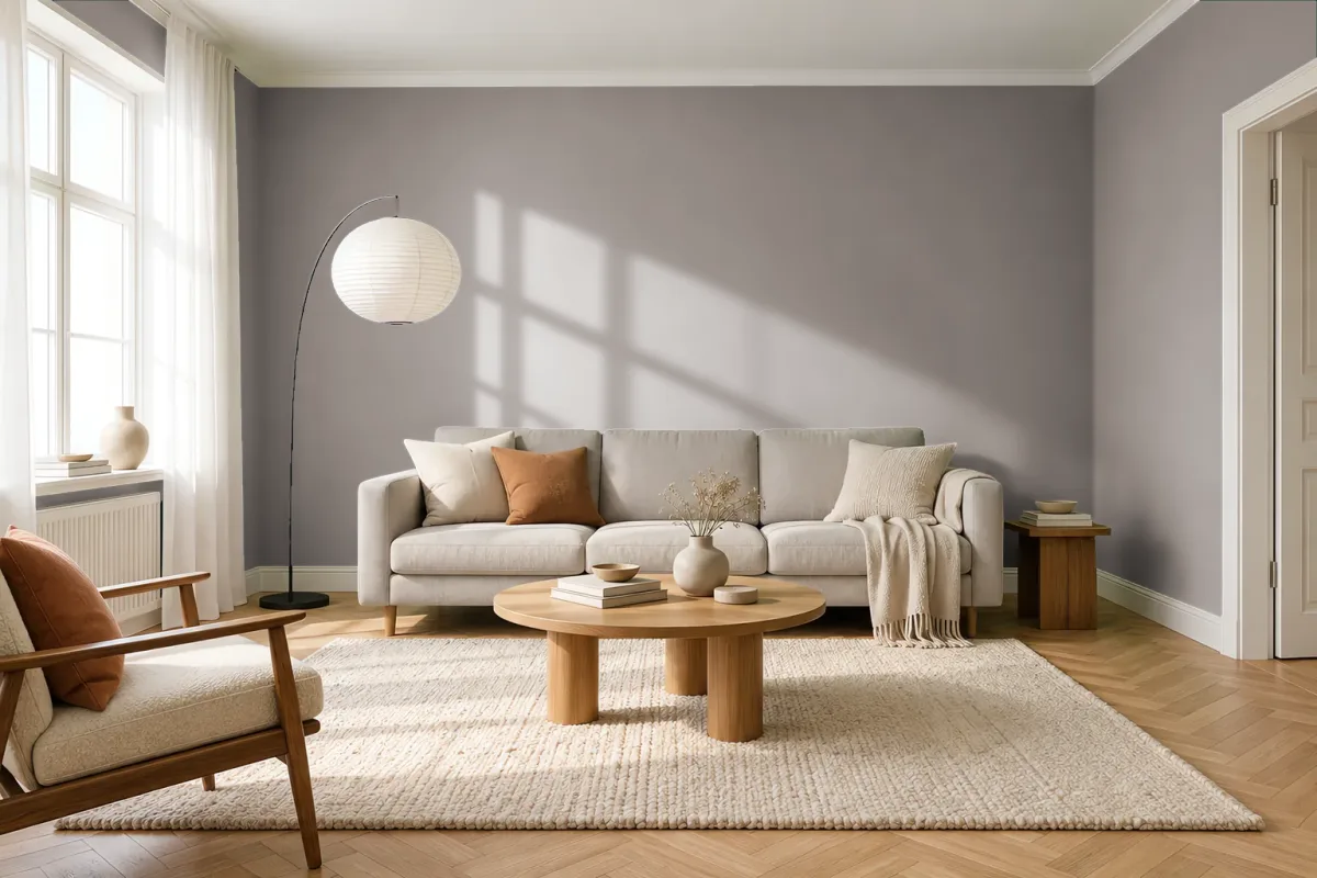 Краска PANTONE WARM GRAY 9 — гостиная в скандинавском стиле