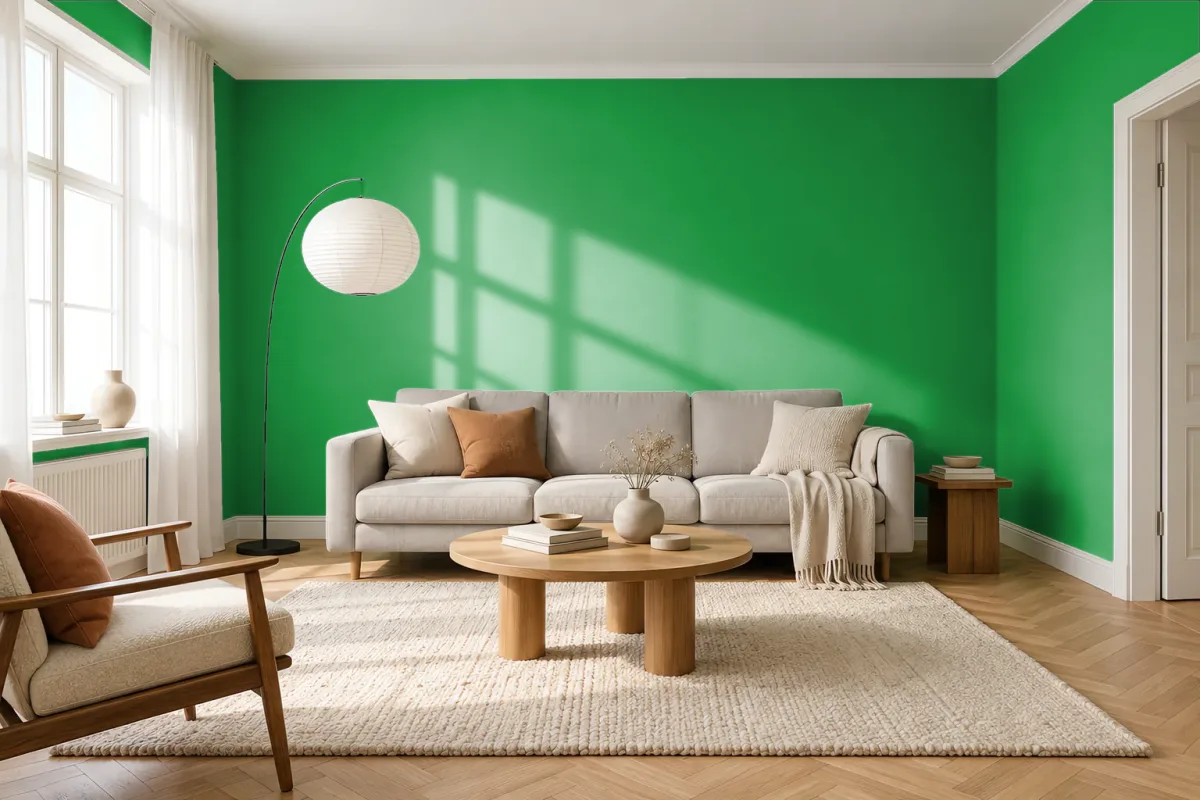 Эмаль Swiss Lake Acrylic Enamel RAL 6037 зеленый — гостиная в скандинавском стиле