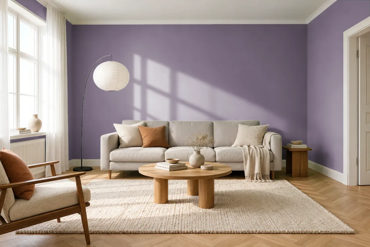 Краска Swiss Lake SL-1828 Purple Sage — гостиная в скандинавском стиле
