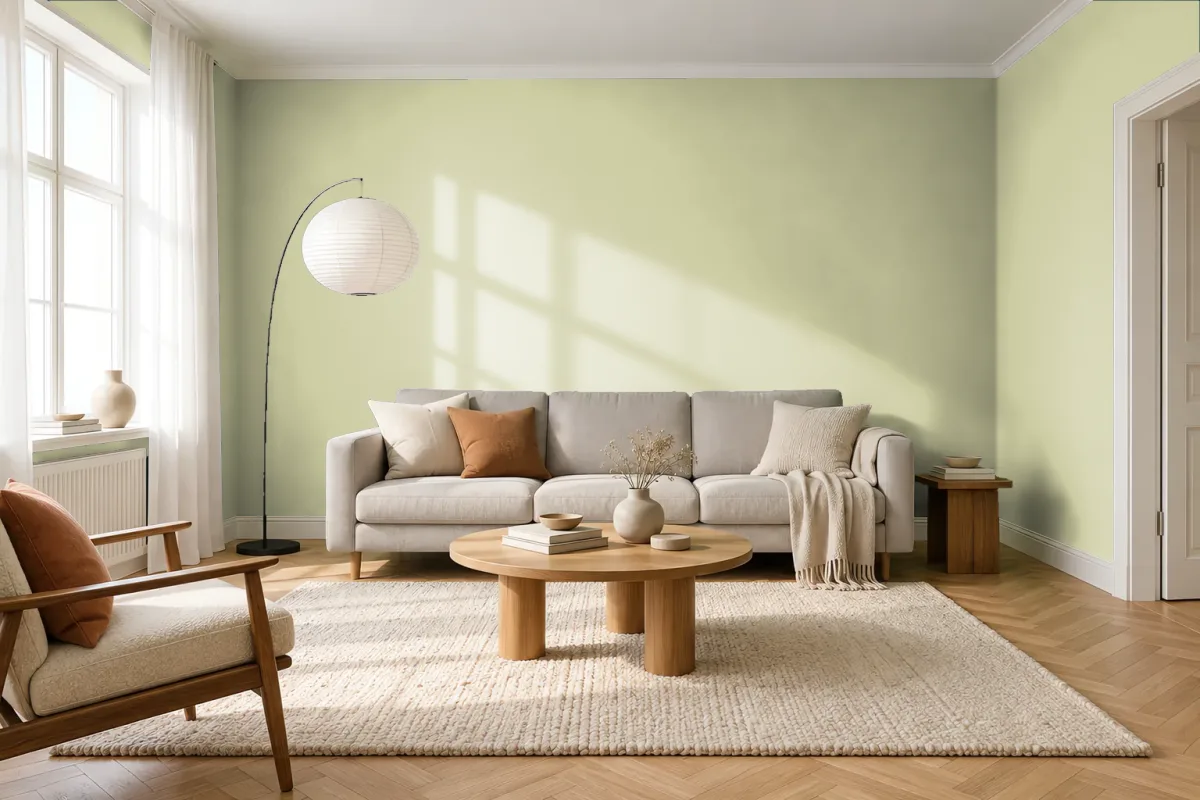 Краска Swiss Lake SL-2609 Canary Grass — гостиная в скандинавском стиле