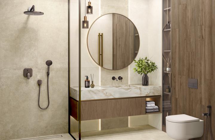 Artkera Group Керамогранит GP60120MIM01M Microcement Crema матовый 600х1200x9.5 в интерьере