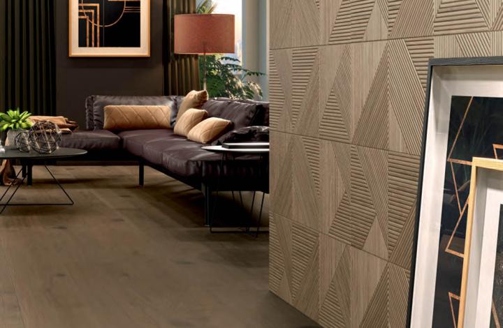 Настенная Colorker Tangram Walnut 31,6x100 в интерьере