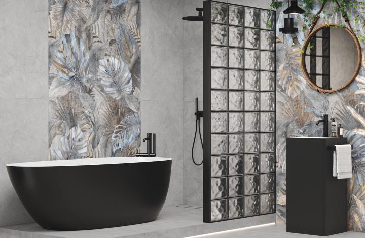 Delacora Керамогранит D120240G Bahamas Floristry Dark матовый граниль 600х1200x9.5 в интерьере