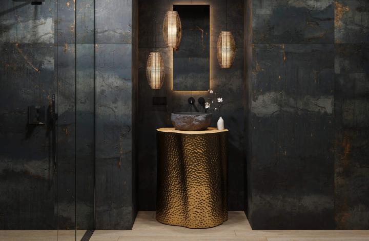 Матовый Estima Керамогранит TP02 Patina Black Неполированный Рект. 80х160x11 в интерьере